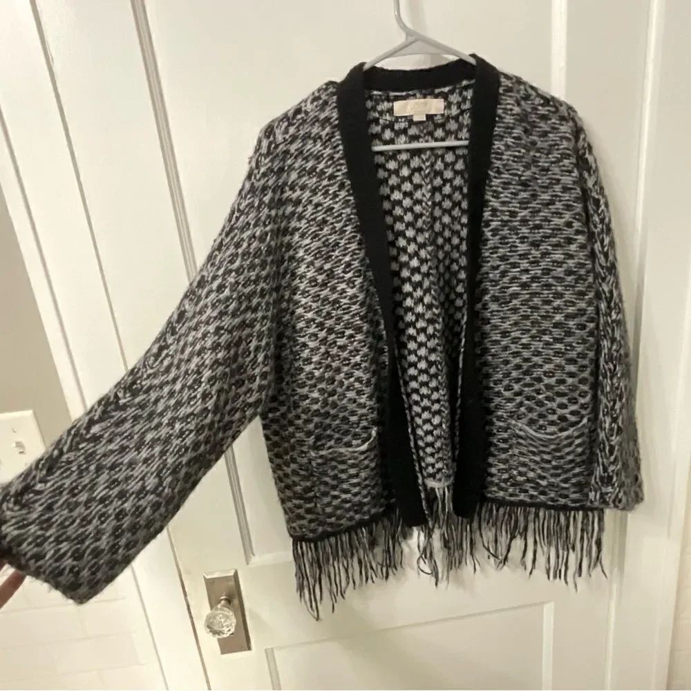 LOFT Black and gray Knit Sweater with fringe